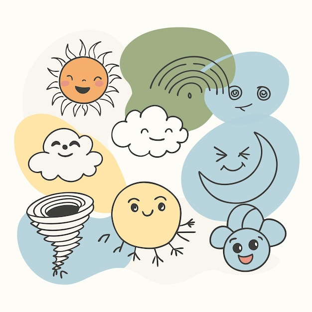 Cute Weather Icons with Sun Cloud and Tornado Illustrations