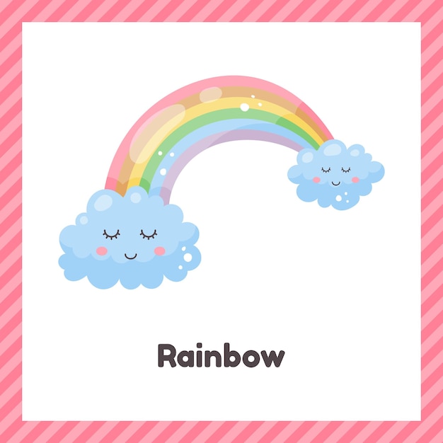 Cute weather rainbow for kids Flash card for learning with children in preschool kindergarten and school