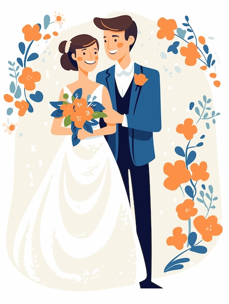 cute wedding couple flat design vector illustration