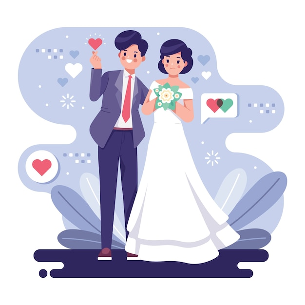 Cute wedding couple illustration concept