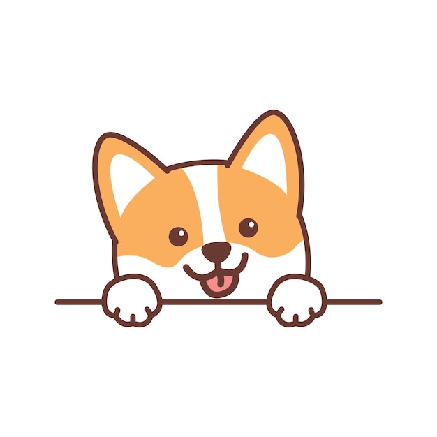 Cute welsh corgi dog paws up over wall