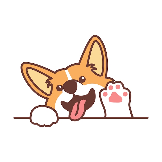 Cute welsh corgi dog waving paw cartoon