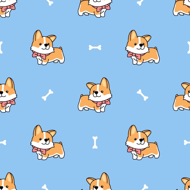 Cute welsh corgi puppy seamless pattern