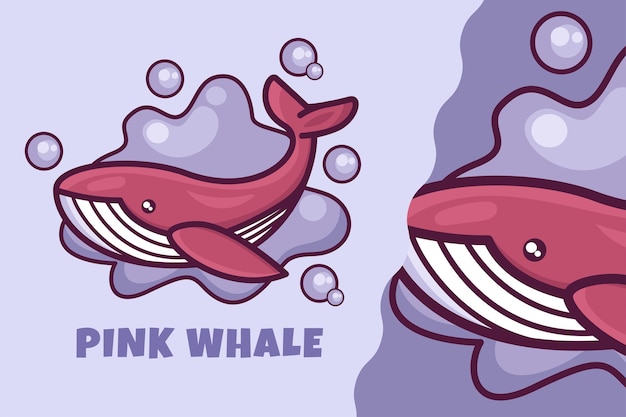 Cute whale cartoon mascot character and logo illustration