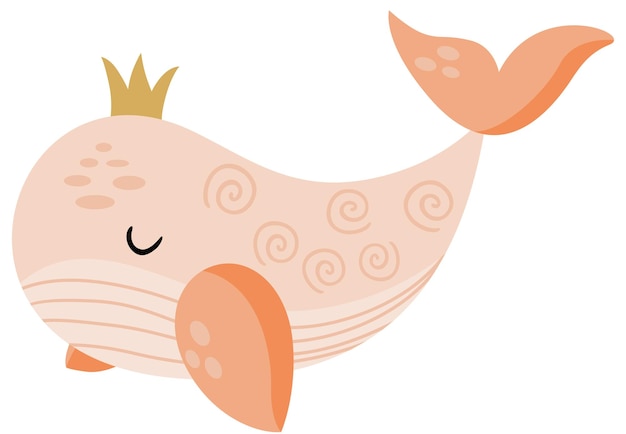 Vector cute whale princess with crown