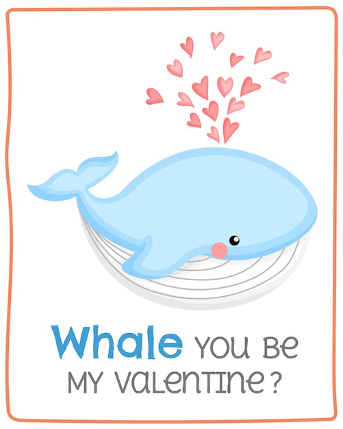 Cute Whale for the Valentine Card