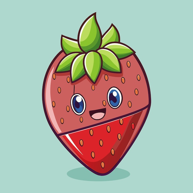 Vector cute and whimsical cartoon strawberry drizzled in scrumptious chocolate