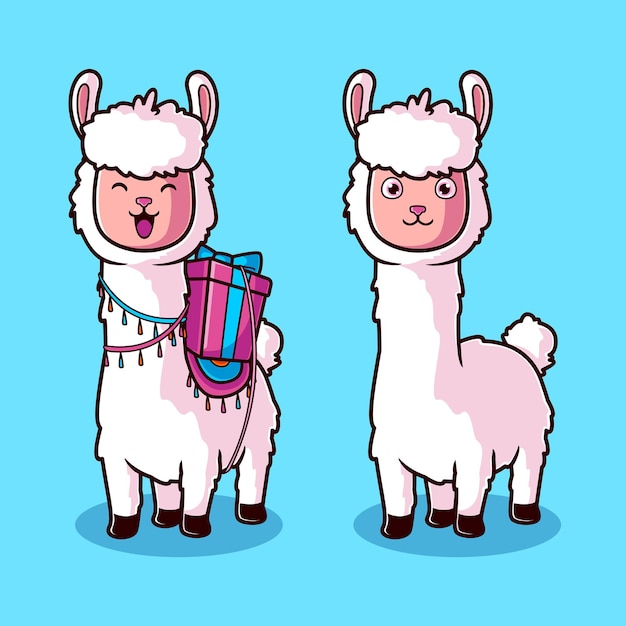 Cute white alpaca cartoon set