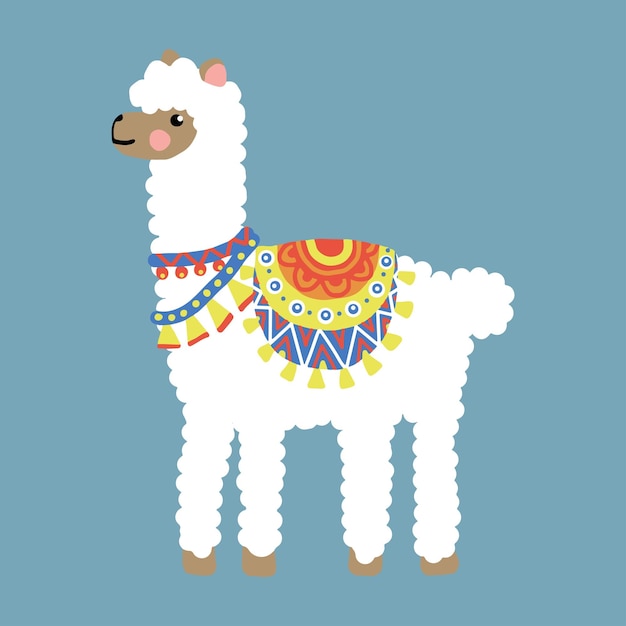 Cute White Alpaca Illustration with accessories for kids vector 
suitabe for kids clothes