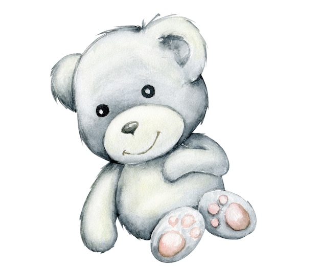 Cute white bear, lying down. Watercolor, animal in cartoon style isolated