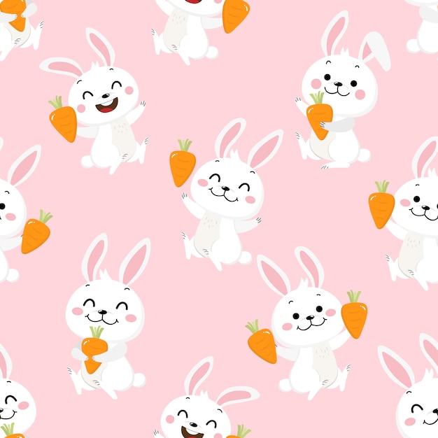 Cute white bunny and carrot seamless pattern.