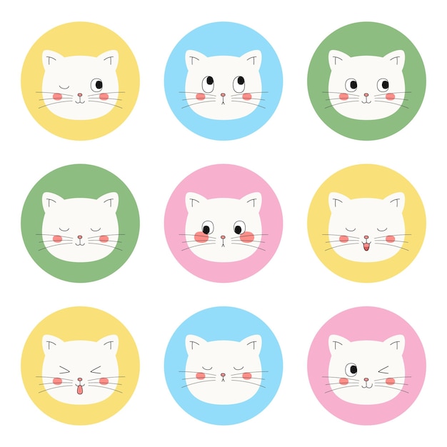 Cute white cat icons   set