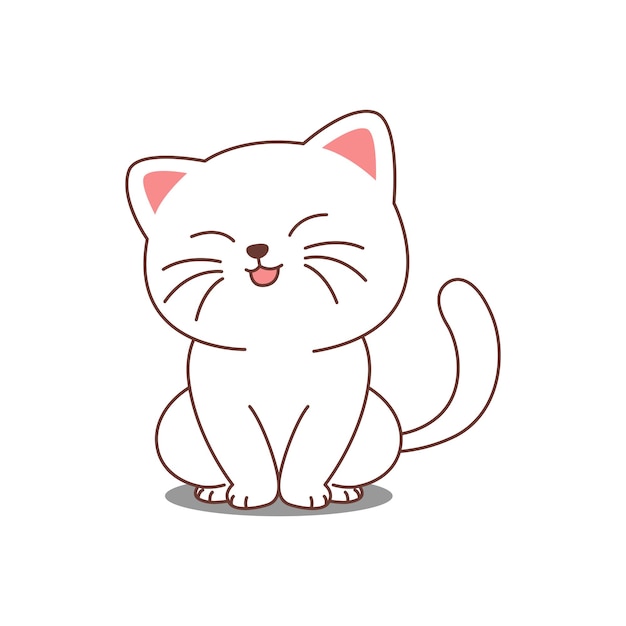 Cute white cat sitting and smiling cartoon