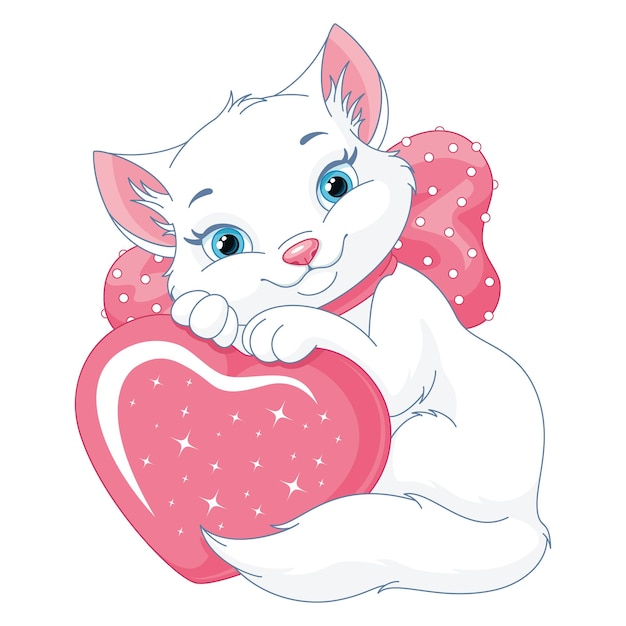 Cute white cat with heart