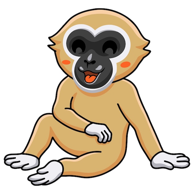 Cute white handed gibbon monkey cartoon sitting