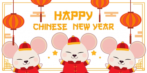 cute white mouse wear chinese outfit on the white 