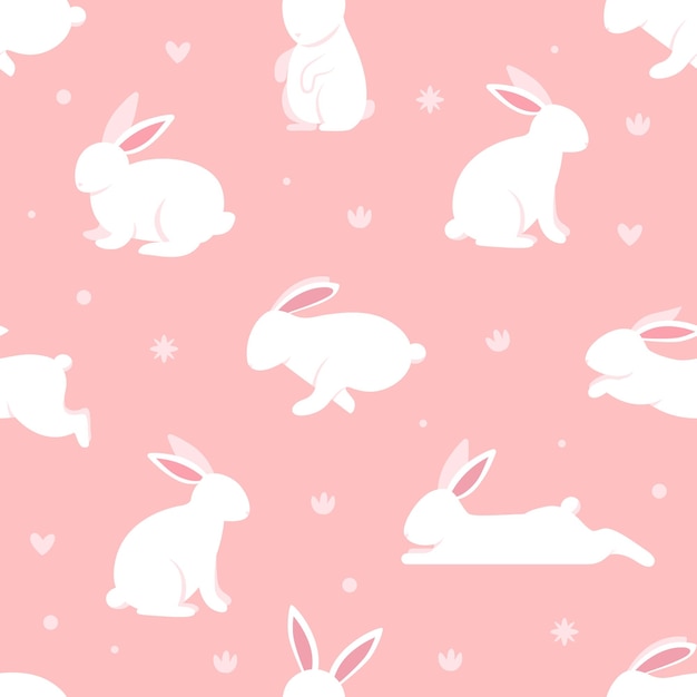 Cute white rabbit seamless pattern wallpaper background vector illustration