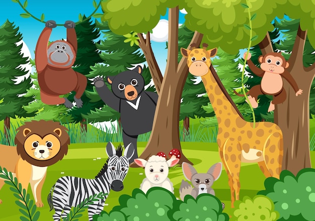 Cute wild animals in the forest