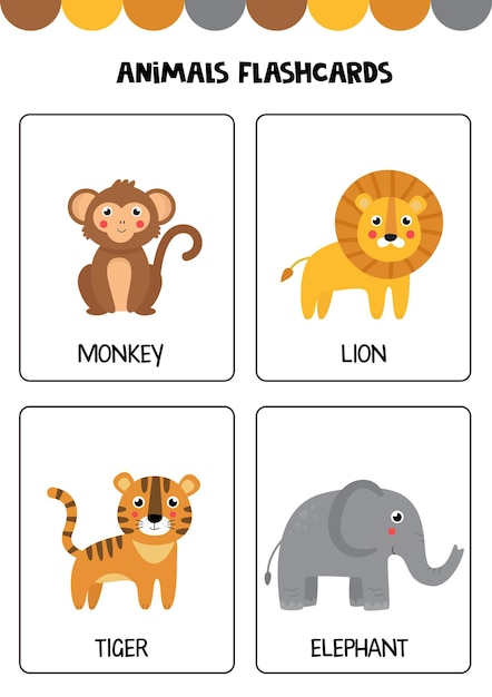 Cute wild animals with names Flashcards for children