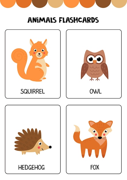 Cute wild animals with names Flashcards for children