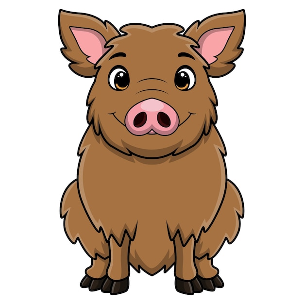 Cute wild boar cartoon on white background