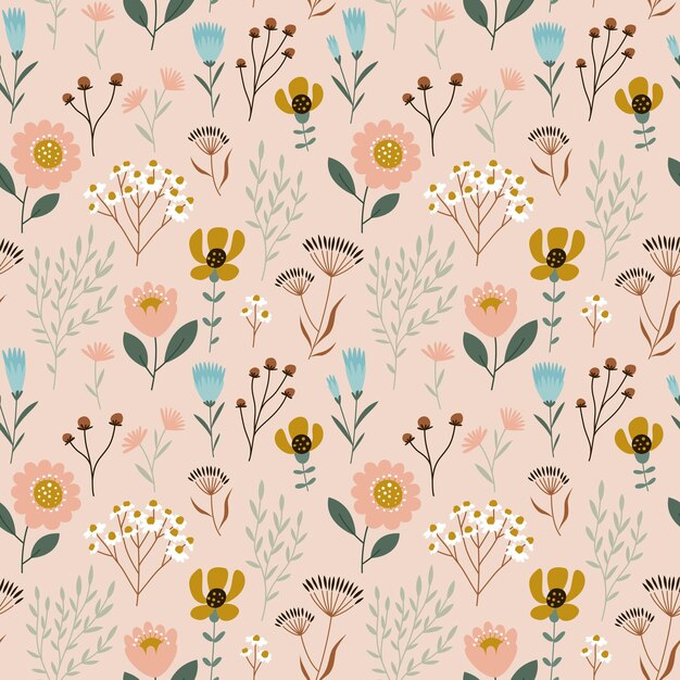 Vector cute wild flower seamless pattern design