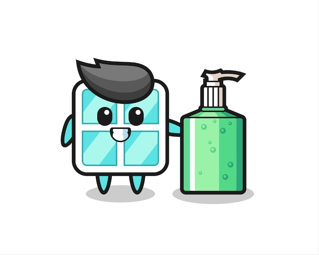 Cute window cartoon with hand sanitizer