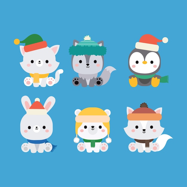 Cute Winter animal Merry christmas