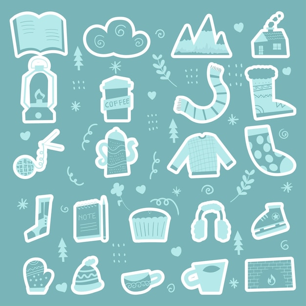 Cute Winter collection Sticker vector art