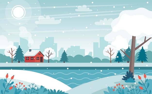 Cute winter landscape illustration