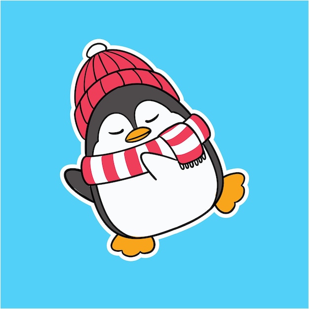 Cute Winter Penguin Wearing Scarf and Beanie Dancing Illustration