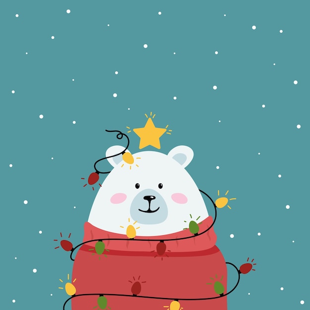 Vector cute winter polar bear, flat illustration