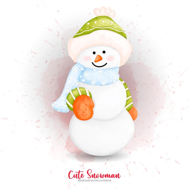 Cute Winter Watercolor Snowman Watercolor illustrationxDxA