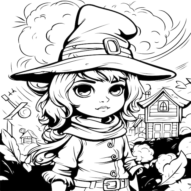 cute witch coloring page