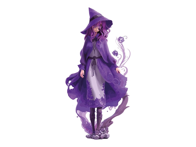 Cute Witch Girl Watercolor Halloween Concept PNG Clipart