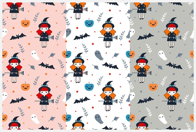 Cute witch and Halloween elements pattern