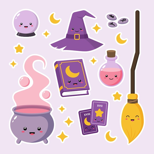 Cute witch stickers cartoon magic set