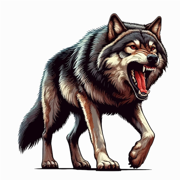 cute wolf cartoon vector on white background