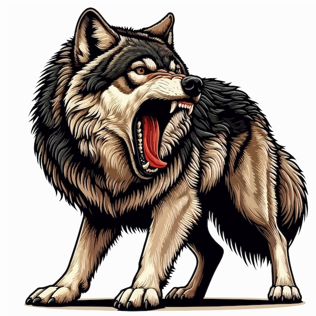 cute wolf cartoon vector on white background