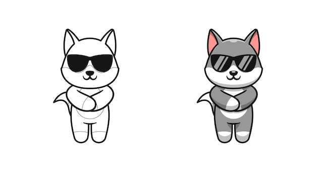 Cute wolf wearing glasses cartoon coloring pages for kids