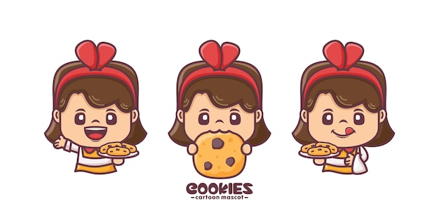 Vector cute woman cartoon mascot with cookies