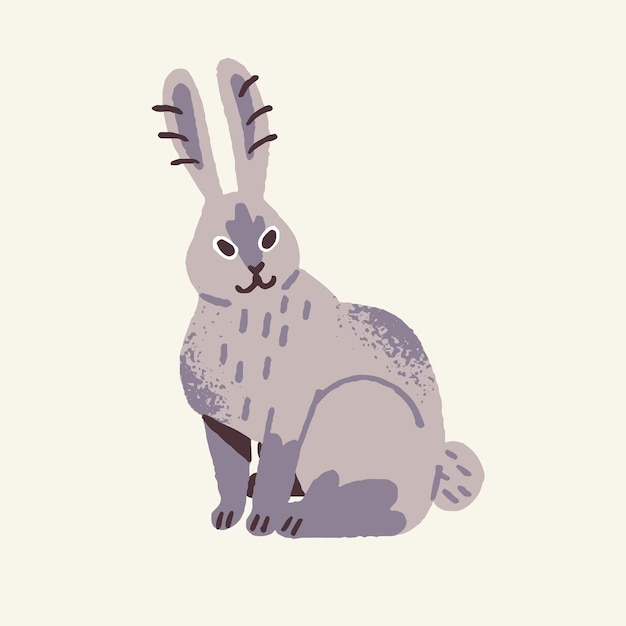 Cute woodland animal rabbit Fluffy bunny wild hare sit with long ears furry coney and jackrabbit smile Wood beast in kid and childish style Flat isolated vector illustration on white background