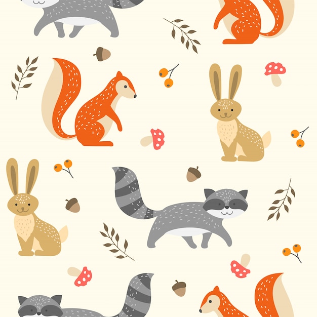 Cute Woodland Animal Seamless Pattern for Wallpaper