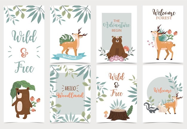 cute woodland postcard with animals