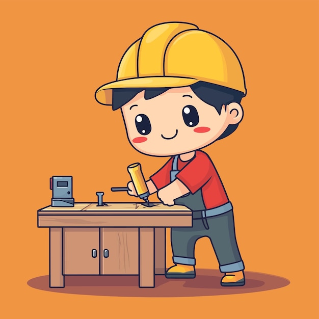 Cute Woodworker Crafting Cabinets Vector