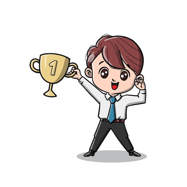 Cute Working Man Hand The Award Cartoon