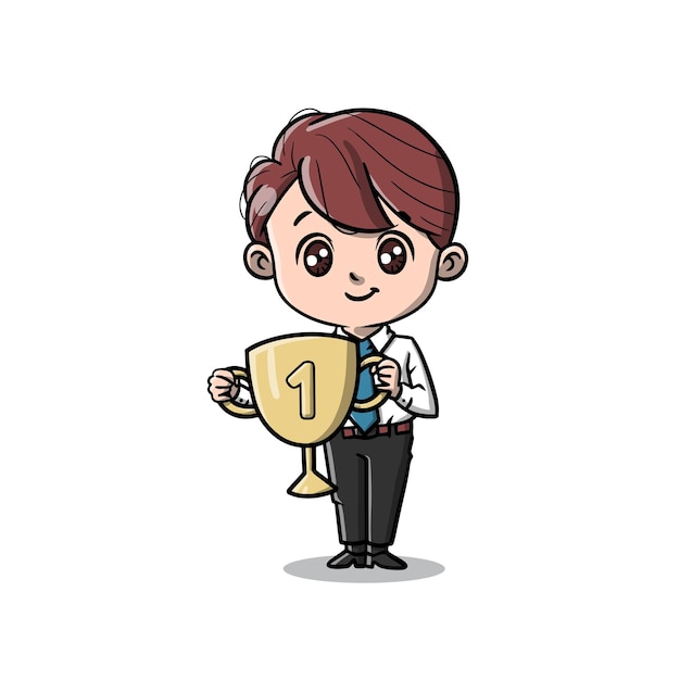 Cute Working Man Hand The Award Cartoon