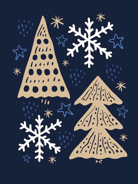 Cute Xmas vector greeting card in doodle style