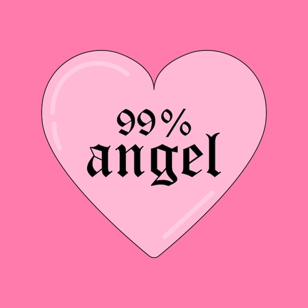 Cute y2k poster template with heart and gothic font text 99 angel Nostalgic 2000s style vector