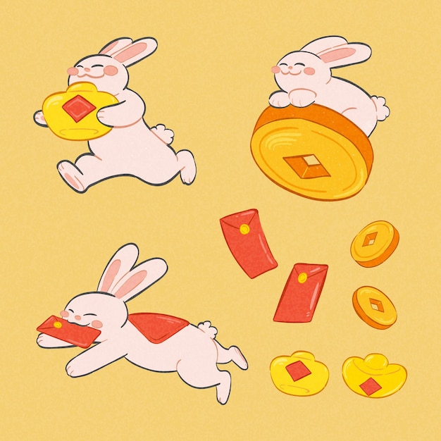 Cute year of rabbits set